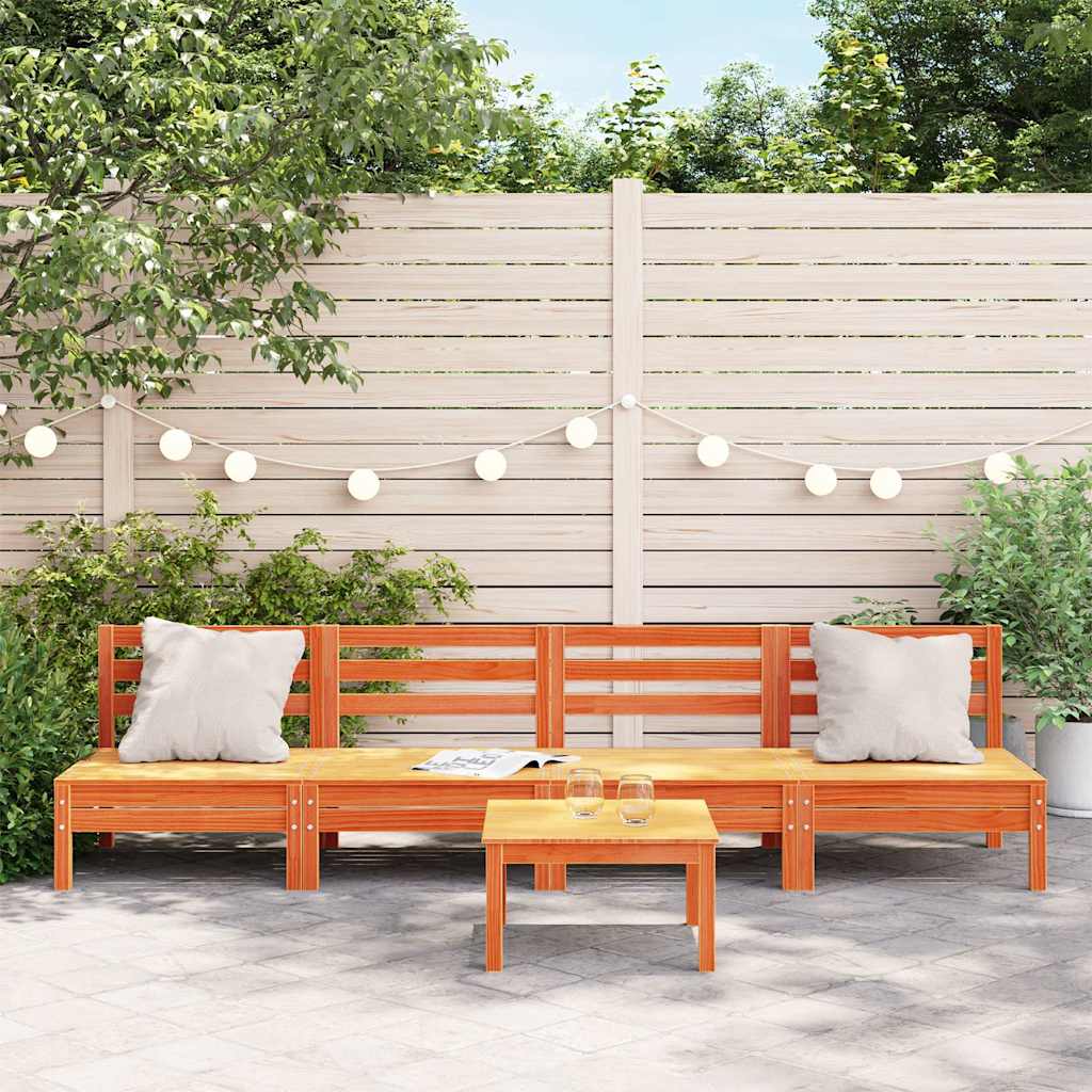vidaXL Canapés de jardin sans accoudoirs 4 pcs Marron ciré Bois de pin massif