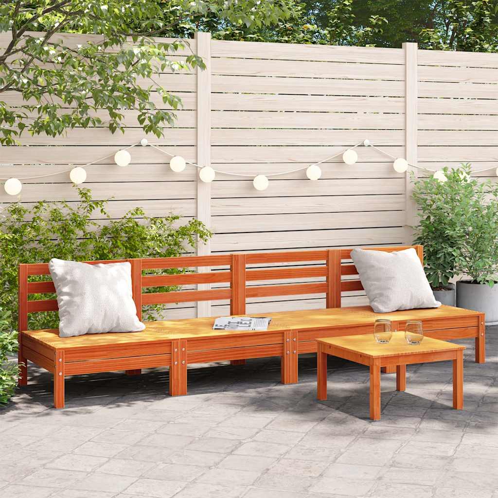 vidaXL Canapés de jardin sans accoudoirs 4 pcs Marron ciré Bois de pin massif