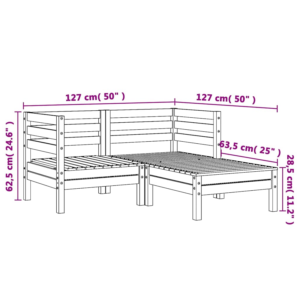 vidaXL Gartensofa 2-Sitzer mit Hocker Massivholz Kiefer