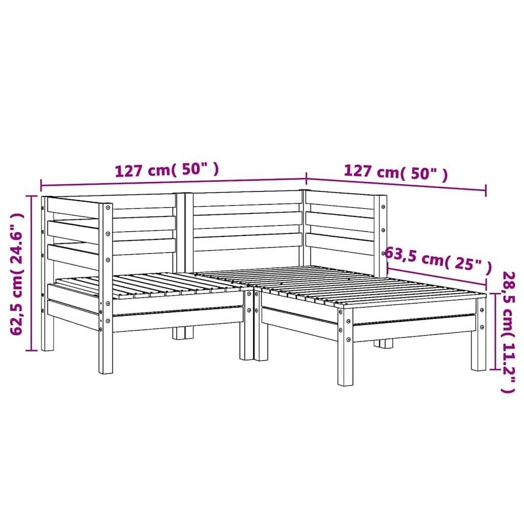 vidaXL Gartensofa 2-Sitzer mit Hocker Massivholz Douglasie
