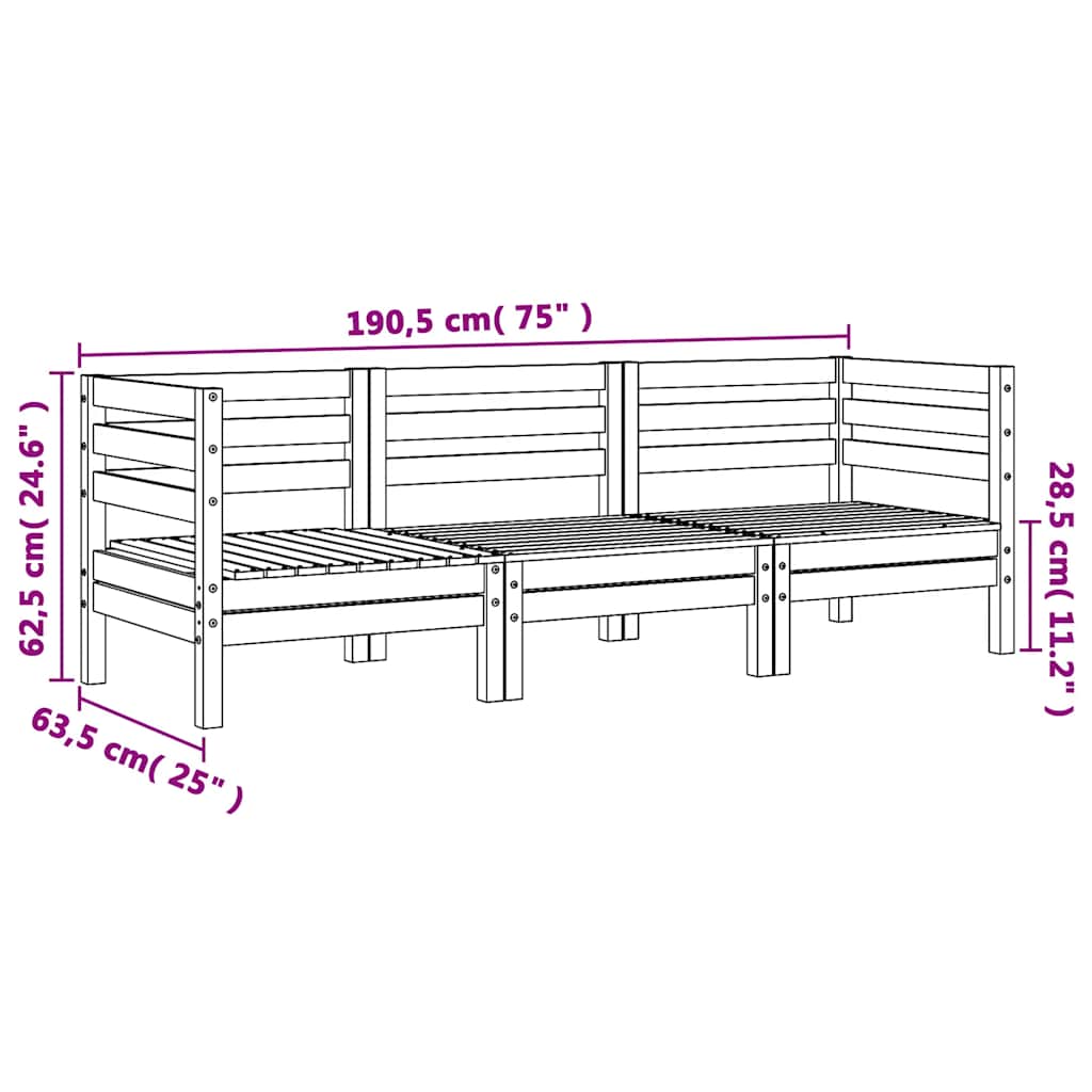 vidaXL Gartensofa 3-Sitzer Massivholz Kiefer