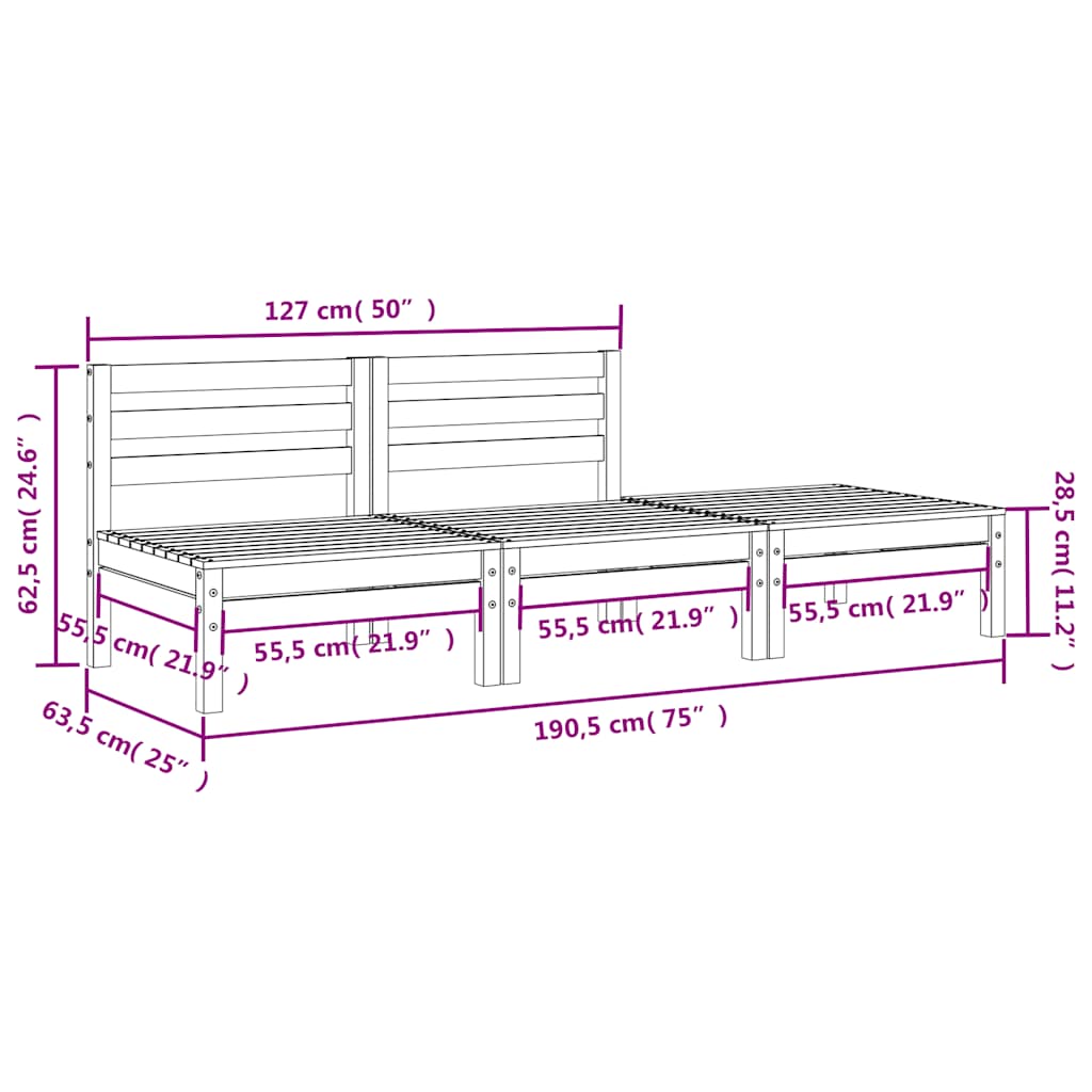vidaXL Gartensofa 3-Sitzer Wachsbraun Massivholz Kiefer