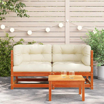 vidaXL Canapés d'angle de jardin avec coussins 2 pcs Bois de pin massif marron ciré