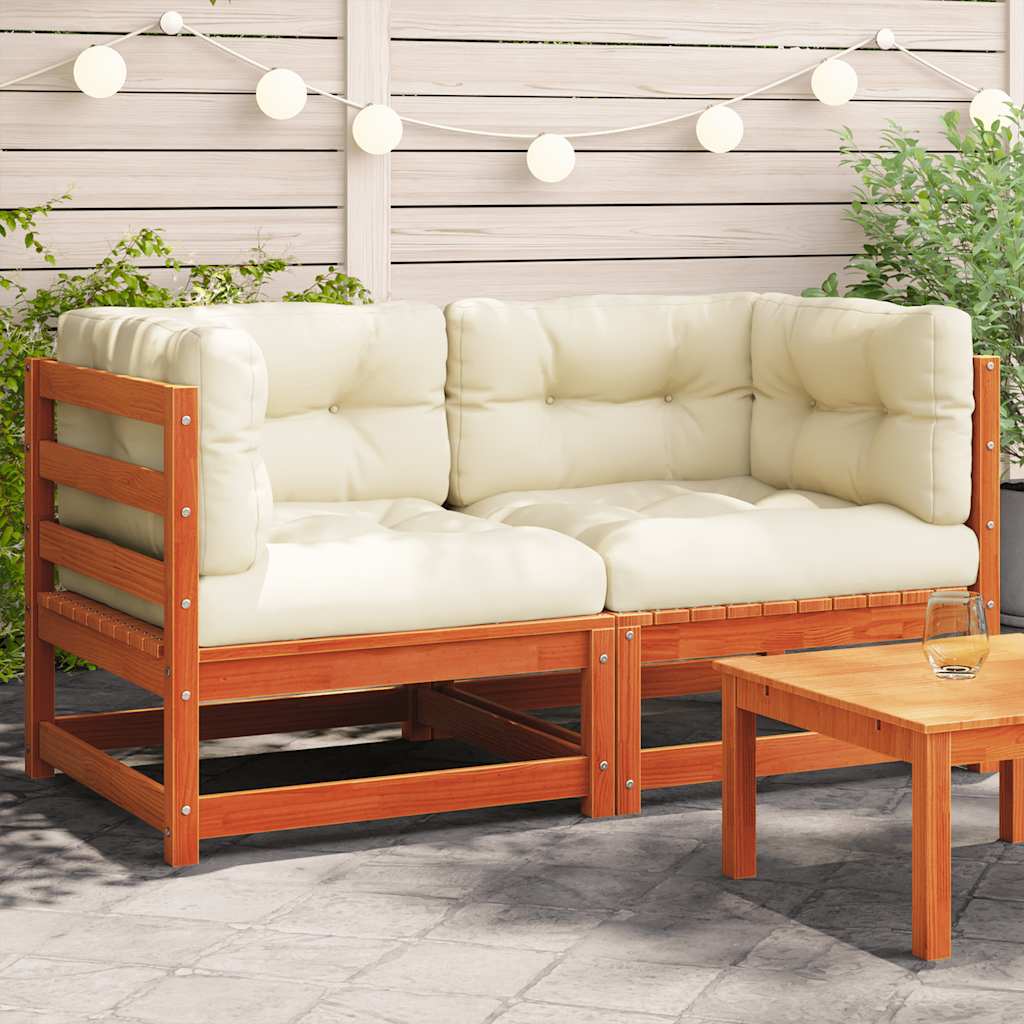 vidaXL Canapés d'angle de jardin avec coussins 2 pcs Bois de pin massif marron ciré