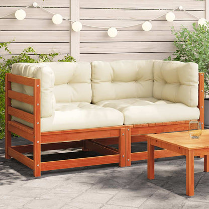 vidaXL Canapés d'angle de jardin avec coussins 2 pcs Bois de pin massif marron ciré