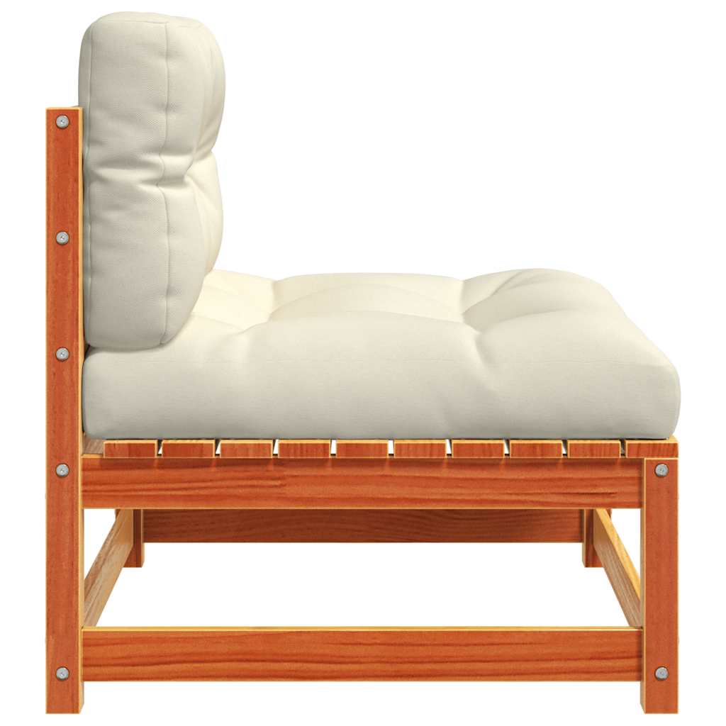 vidaXL Canapé de jardin sans accoudoirs avec coussins Marron cire Bois de pin