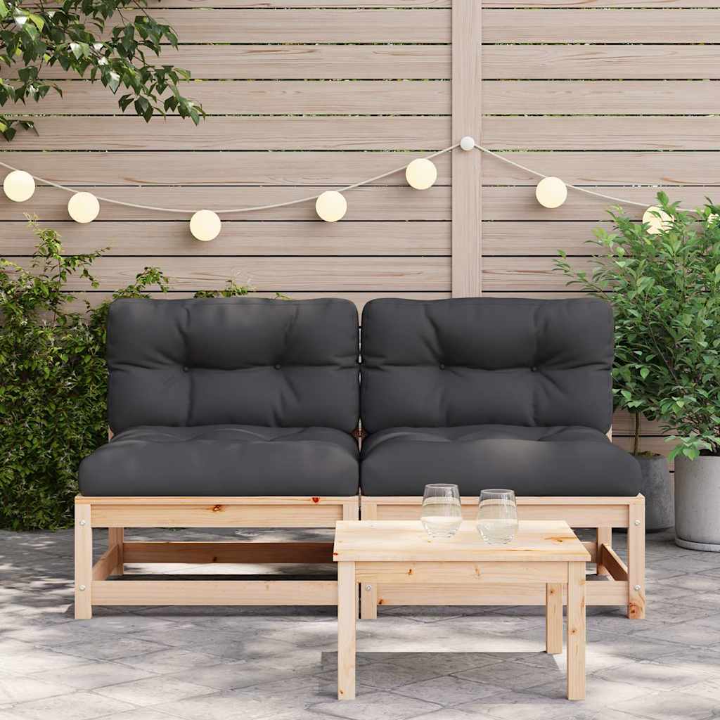 vidaXL Canapés de jardin sans accoudoirs avec coussins 2 pcs Bois de pin massif