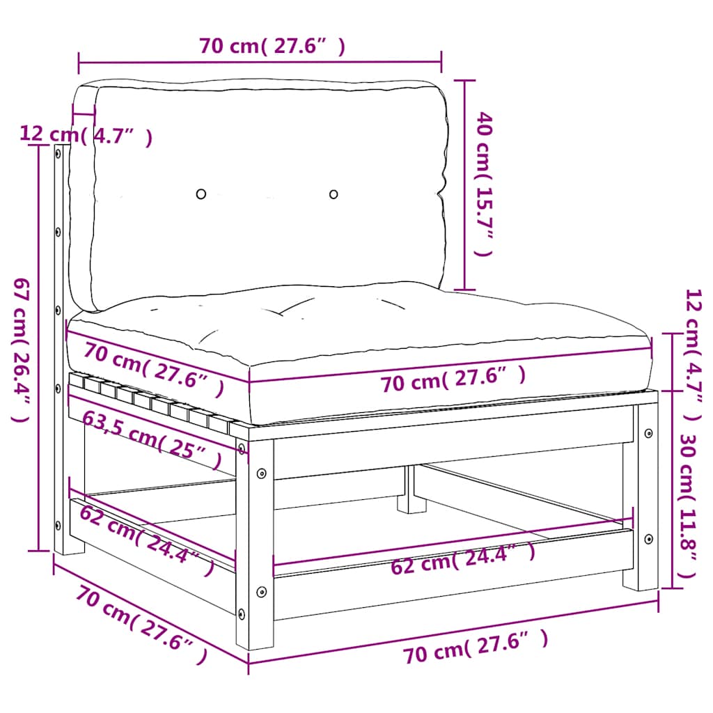 vidaXL Gartensofas ohne Armlehnen mit Kissen 2 Stk. Wachsbraun Holz