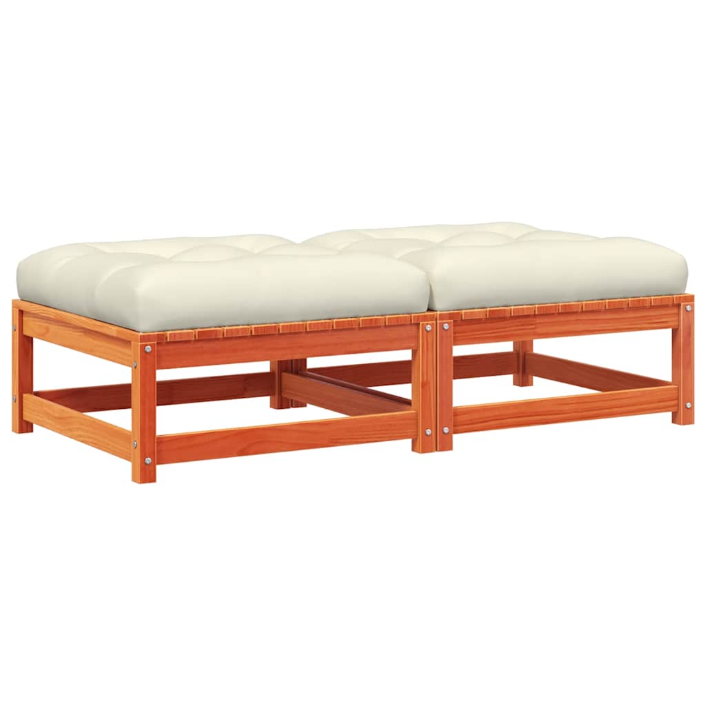 vidaXL Tabourets de jardin avec coussins 2 pcs Marron ciré Bois de pin massif