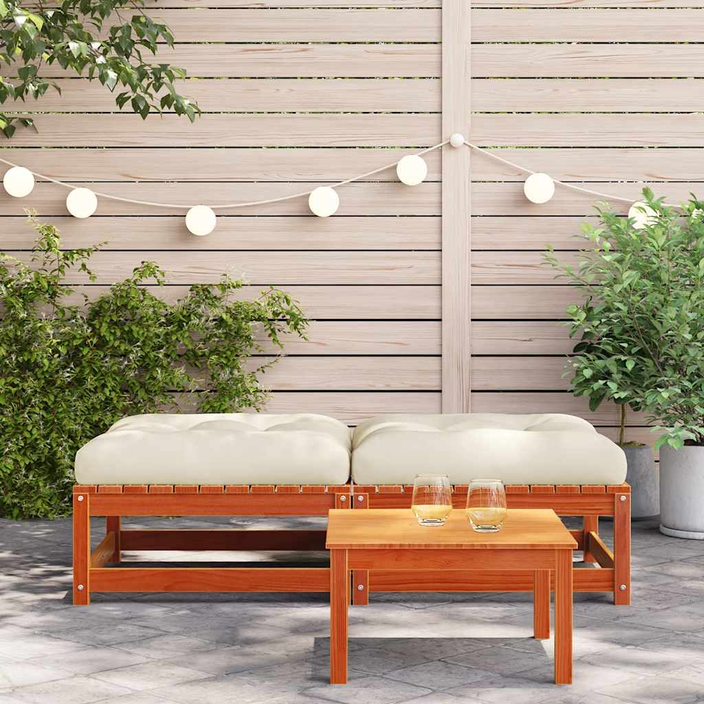 vidaXL Tabourets de jardin avec coussins 2 pcs Marron ciré Bois de pin massif