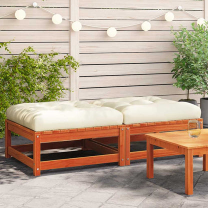 vidaXL Tabourets de jardin avec coussins 2 pcs Marron ciré Bois de pin massif