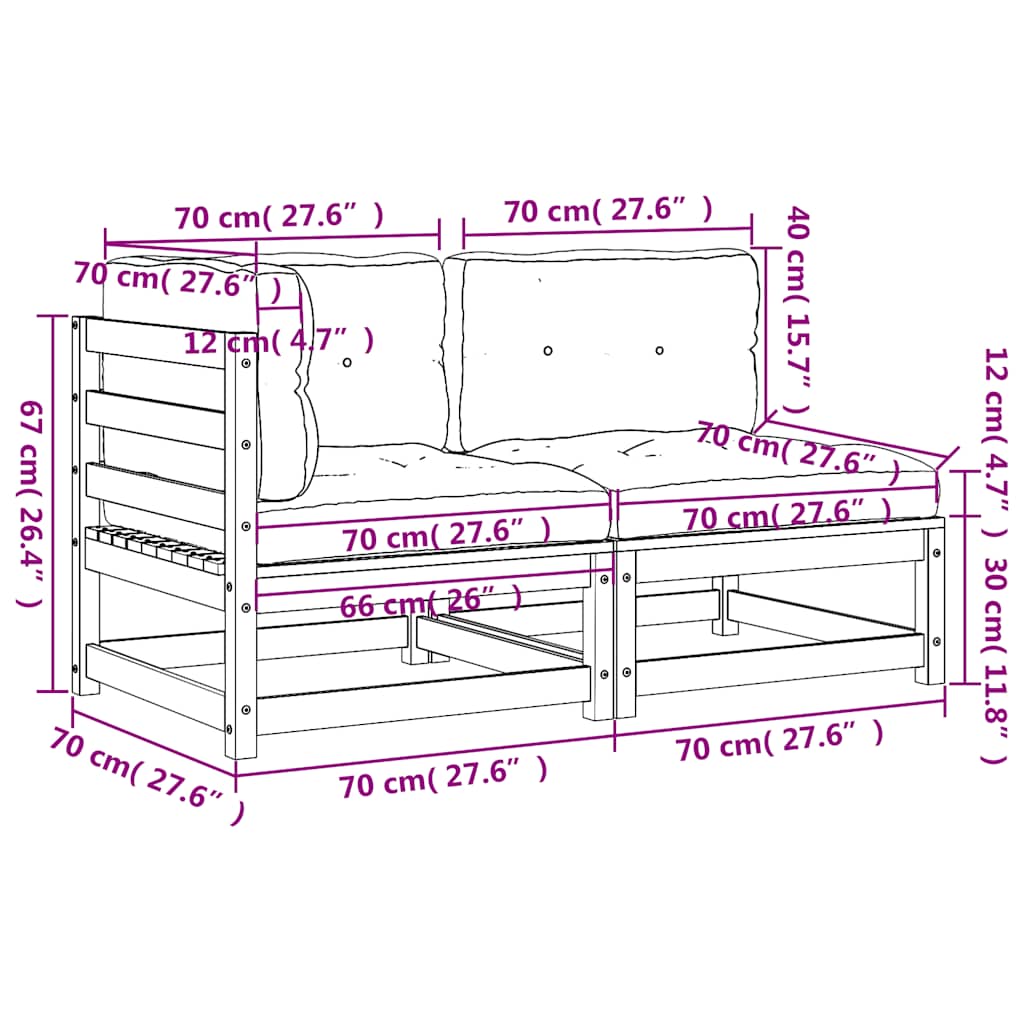 vidaXL Gartensofa mit Kissen 2-Sitzer Massivholz Kiefer