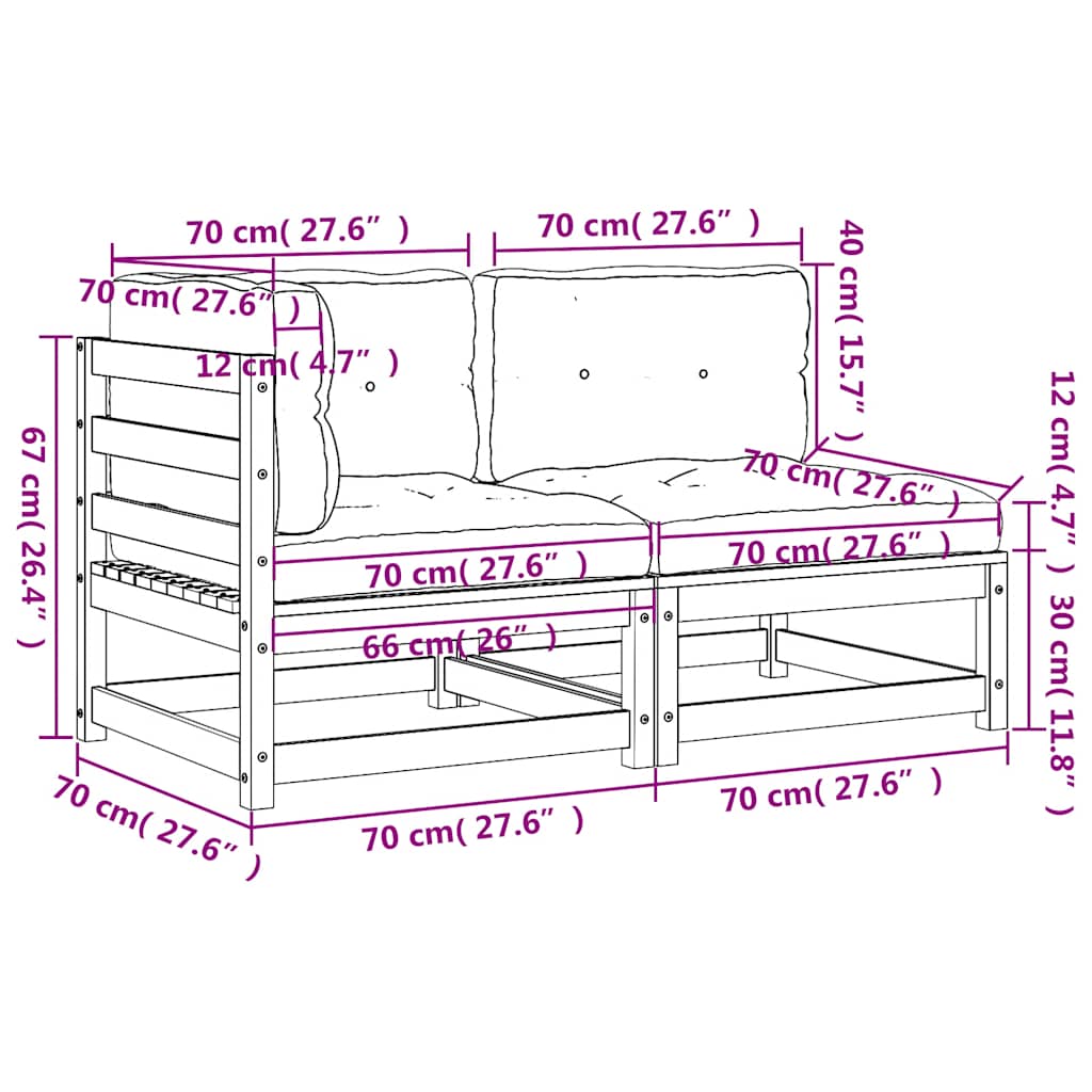 vidaXL Gartensofa mit Kissen 2-Sitzer Wachsbraun Massivholz Kiefer