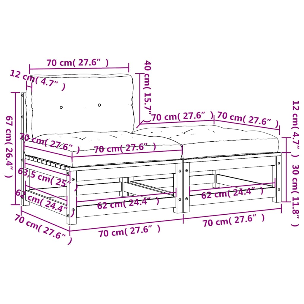 vidaXL Canapé de jardin sans accoudoirs avec coussins et pouf