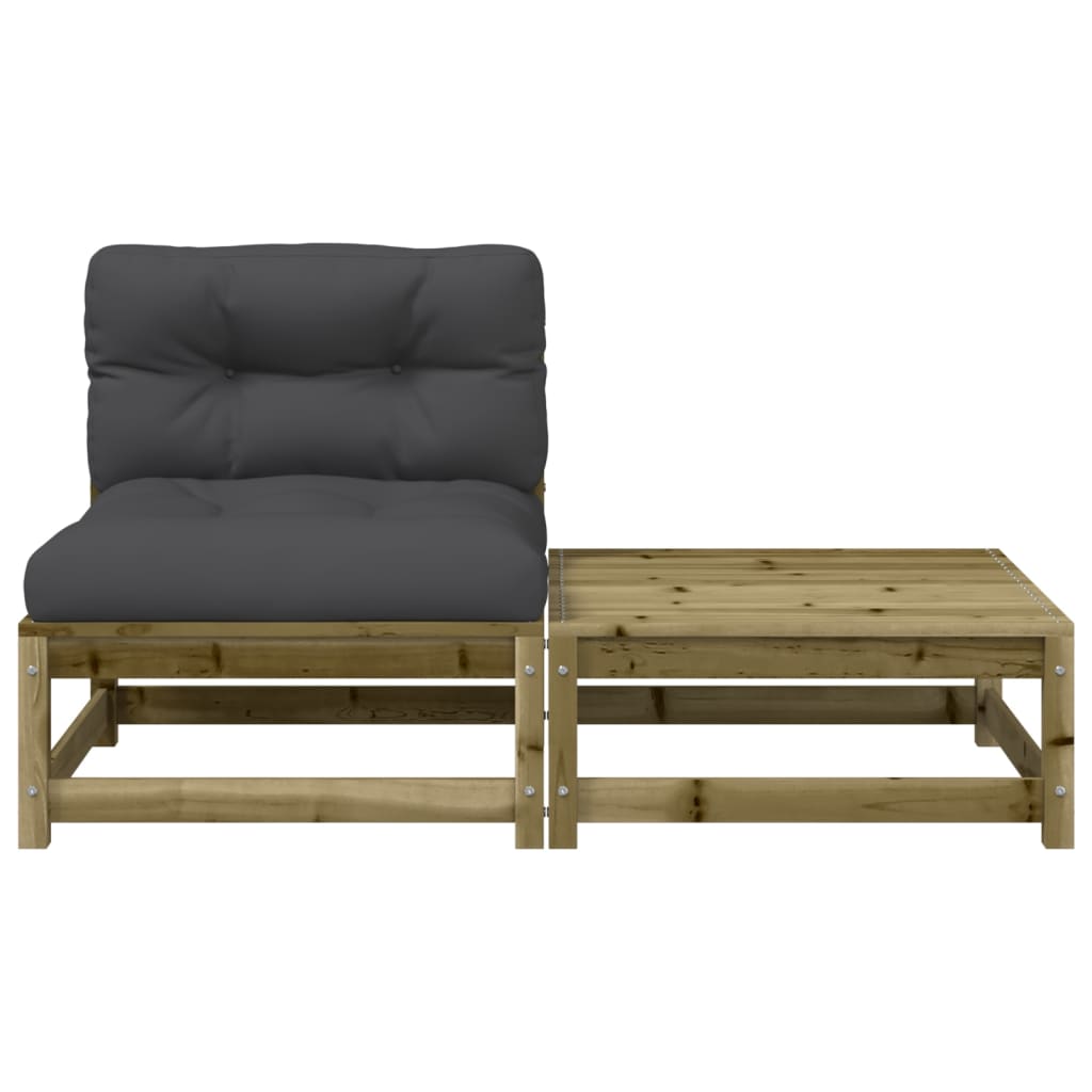 vidaXL Canapé de jardin sans accoudoirs avec coussins et pouf