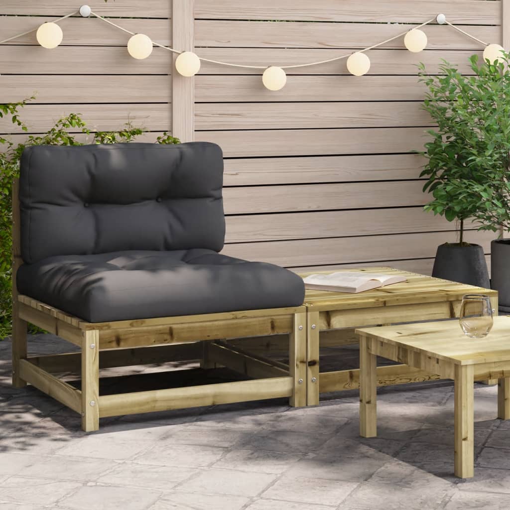 vidaXL Canapé de jardin sans accoudoirs avec coussins et pouf