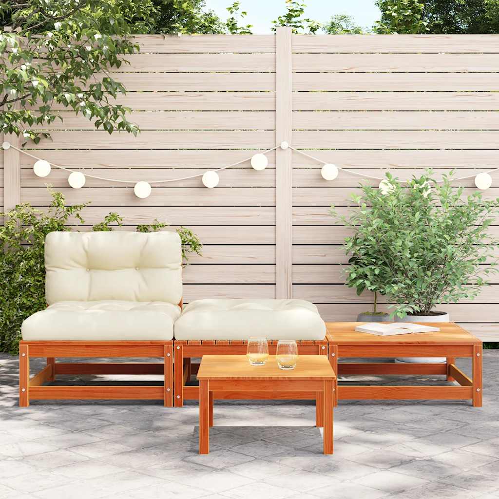 vidaXL Canapé de jardin sans accoudoirs avec coussins et poufs