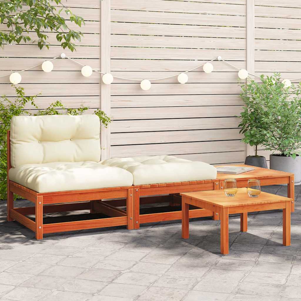 vidaXL Canapé de jardin sans accoudoirs avec coussins et poufs