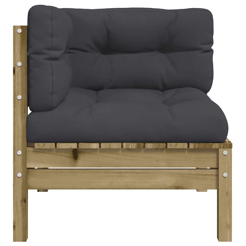 vidaXL Canapé d'angle de jardin avec coussins, bois de pin imprégné