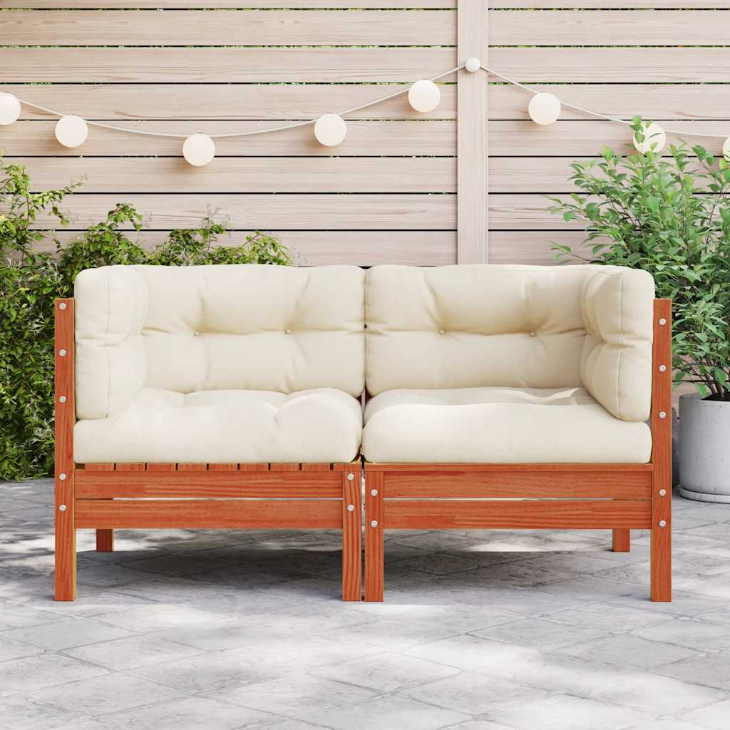 vidaXL Canapé d'angle de jardin avec coussins 2 pcs Marron ciré Bois de pin massif