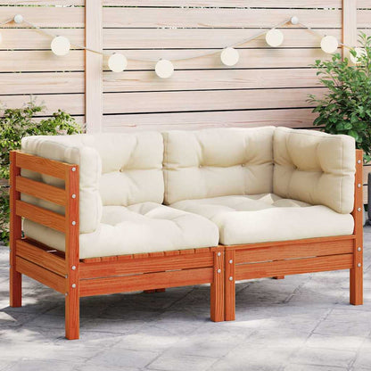 vidaXL Canapé d'angle de jardin avec coussins 2 pcs Marron ciré Bois de pin massif