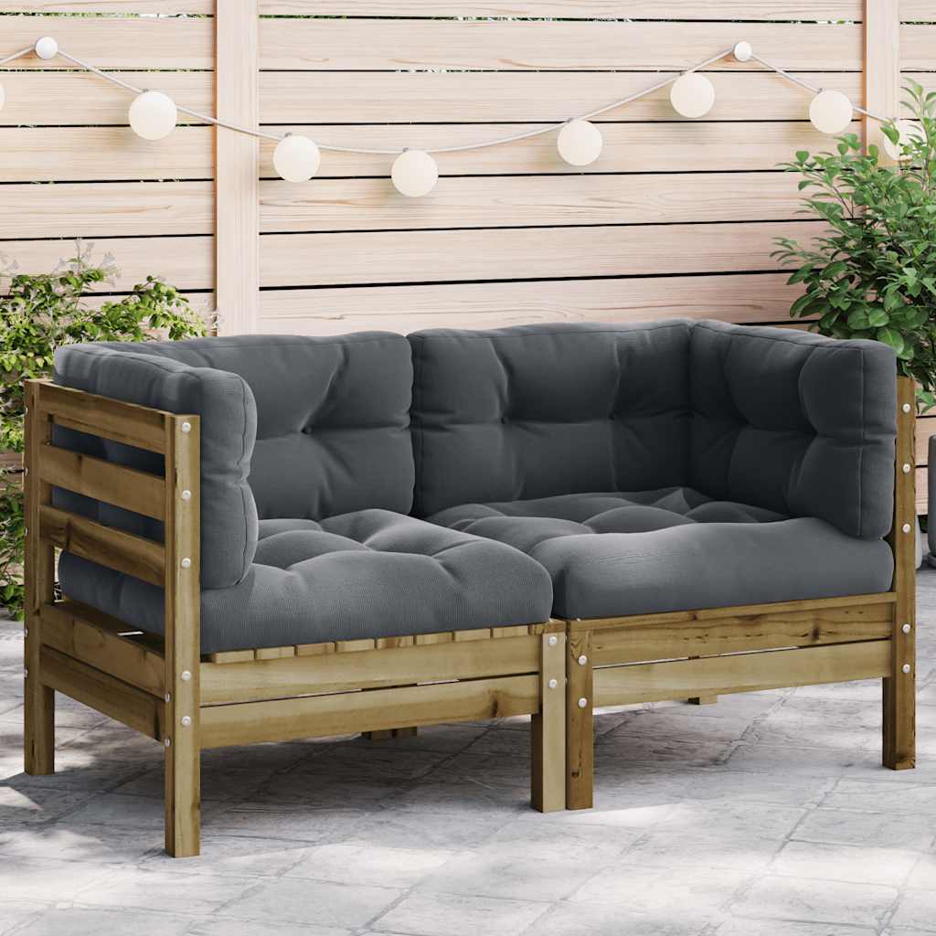 vidaXL Canapé d'angle de jardin avec coussins 2 pcs Bois de pin imprégné