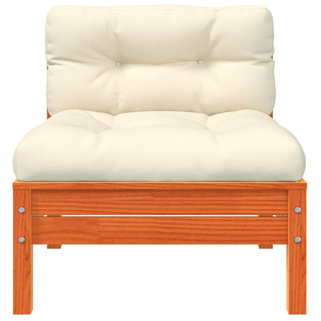vidaXL Canapé de jardin sans accoudoirs avec coussins Marron cire Bois de pin