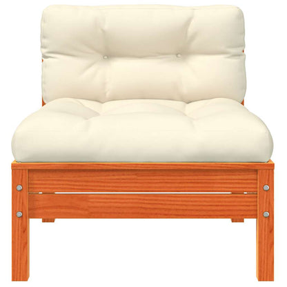 vidaXL Canapé de jardin sans accoudoirs avec coussins Marron cire Bois de pin