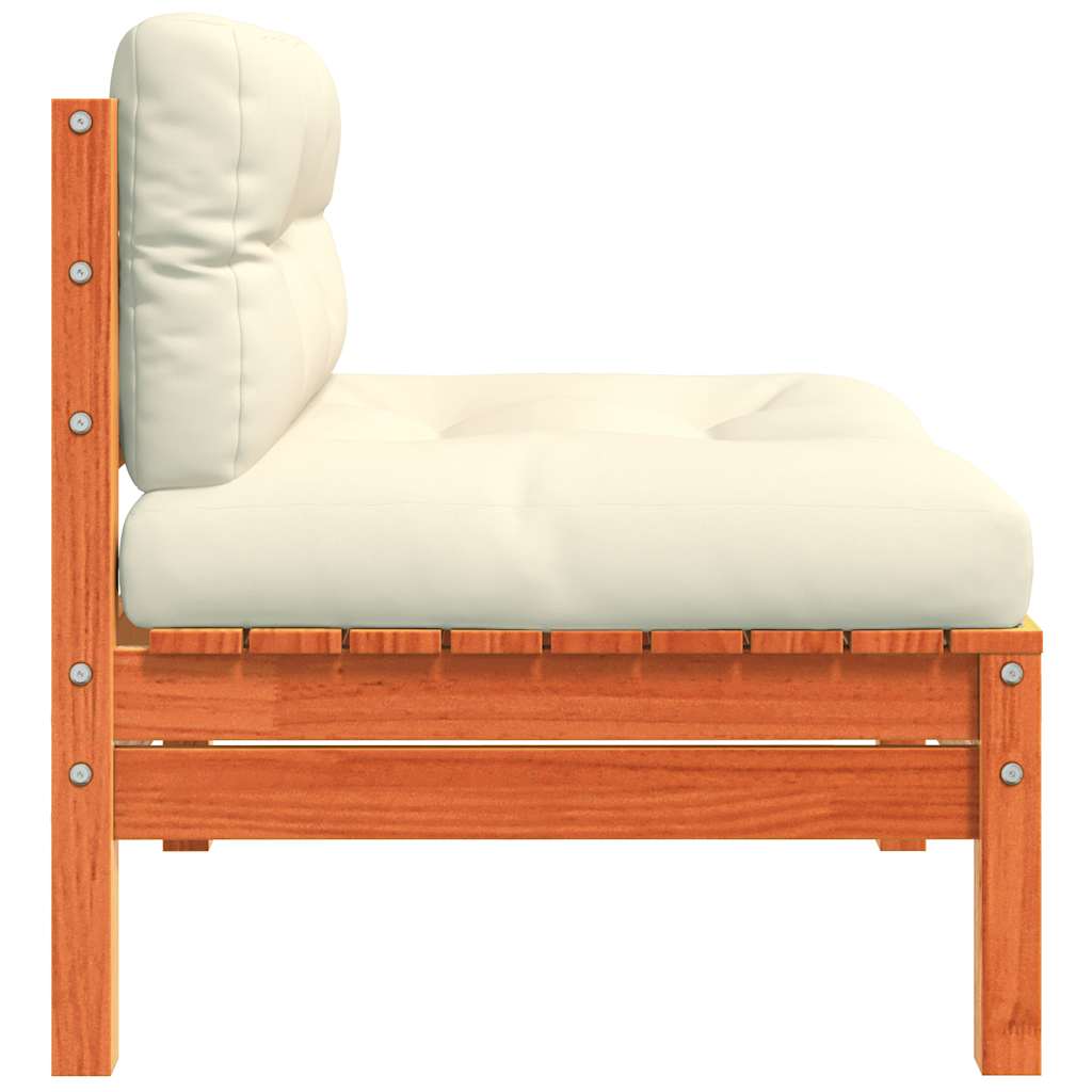 vidaXL Canapé de jardin sans accoudoirs avec coussins Marron cire Bois de pin