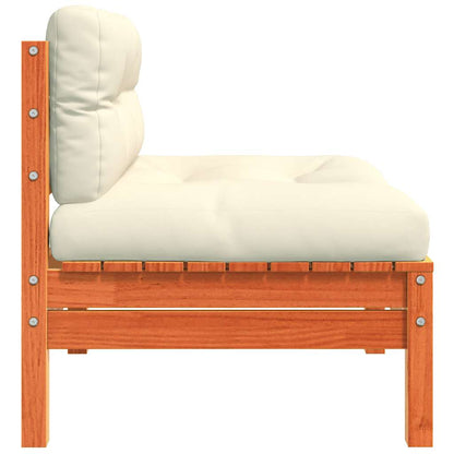 vidaXL Canapé de jardin sans accoudoirs avec coussins Marron cire Bois de pin