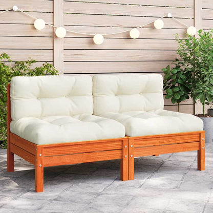 vidaXL Canapé de jardin sans accoudoirs avec coussins Marron cire Bois de pin
