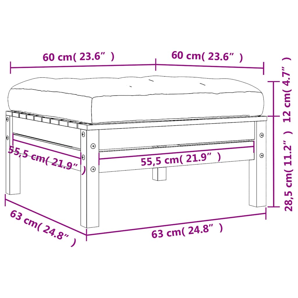 Gartenhocker mit Kissen Wachsbraun Massivholz Kiefer
