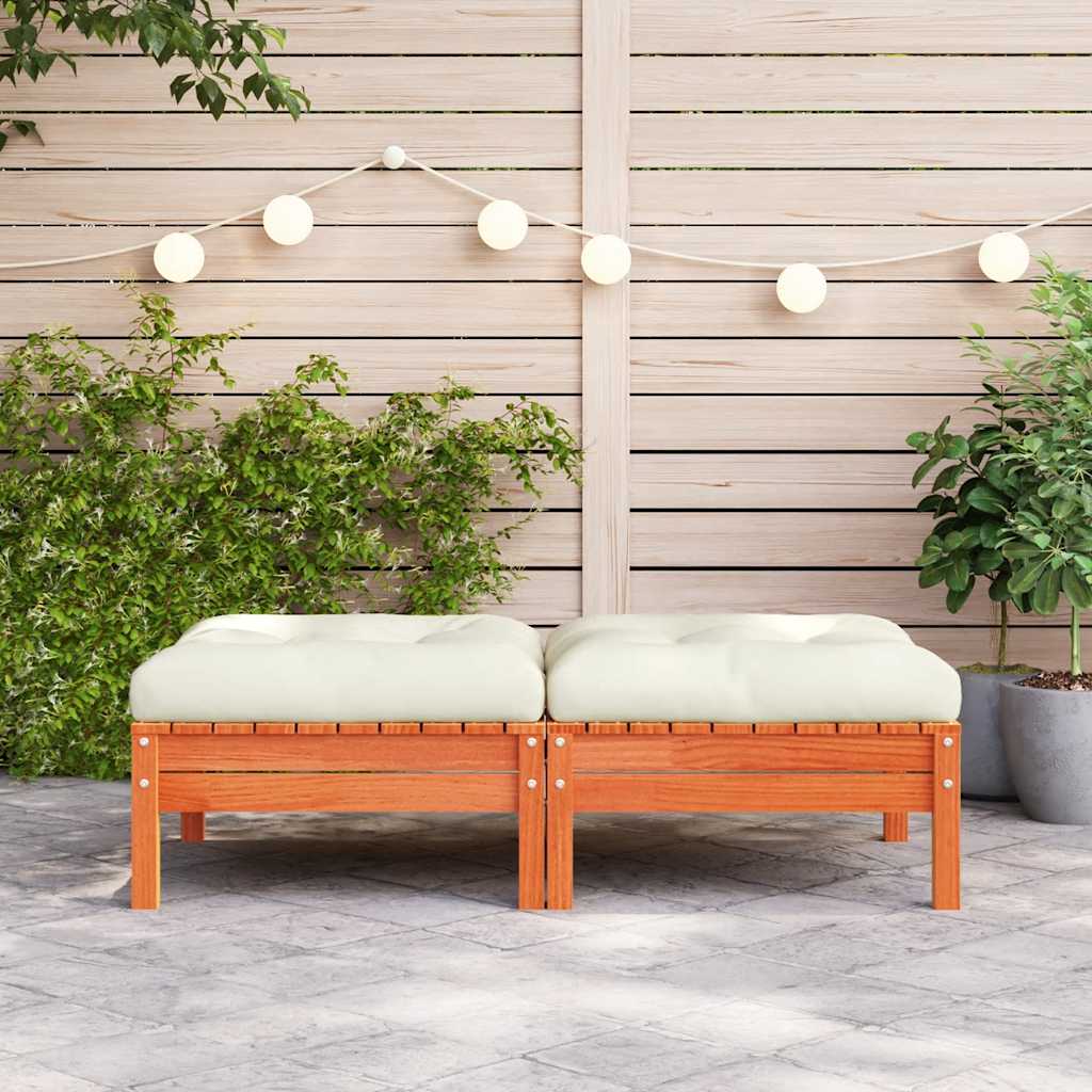 vidaXL Tabourets de jardin avec coussins 2 pcs Marron ciré Bois de pin massif