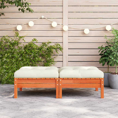 vidaXL Tabourets de jardin avec coussins 2 pcs Marron ciré Bois de pin massif