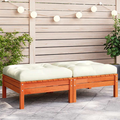 vidaXL Tabourets de jardin avec coussins 2 pcs Marron ciré Bois de pin massif