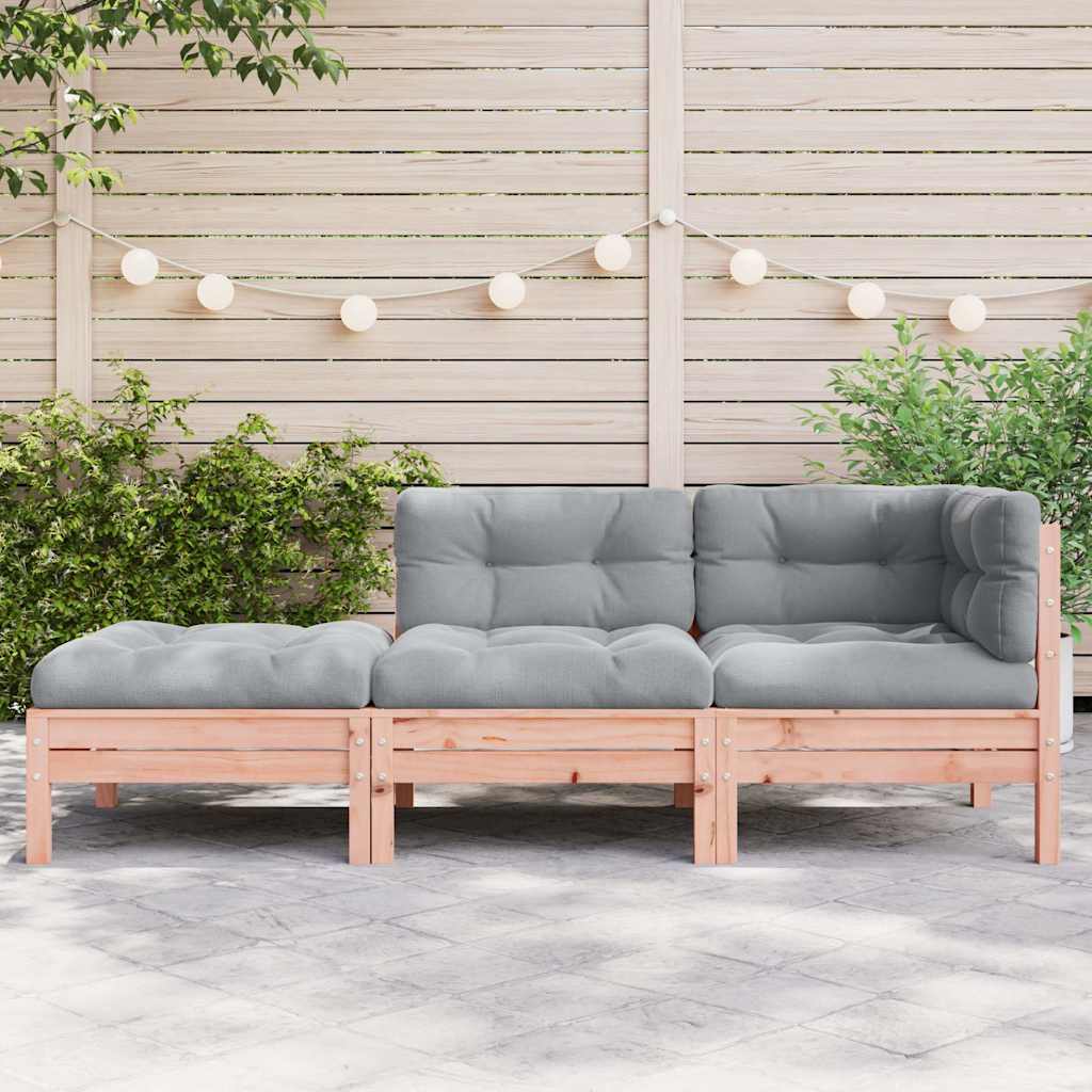 vidaXL Canapé de jardin 3 places avec coussins et pouf