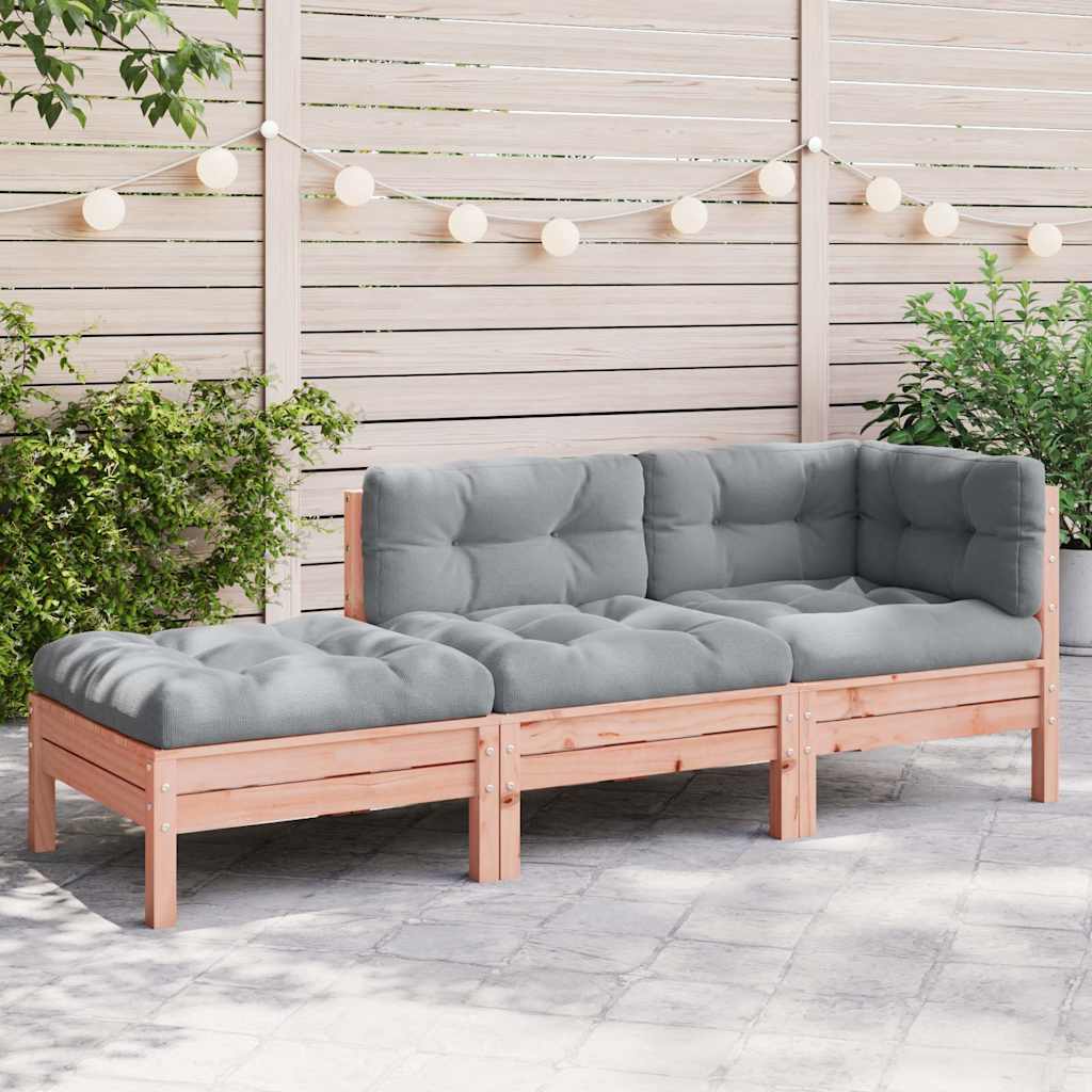 vidaXL Canapé de jardin 3 places avec coussins et pouf