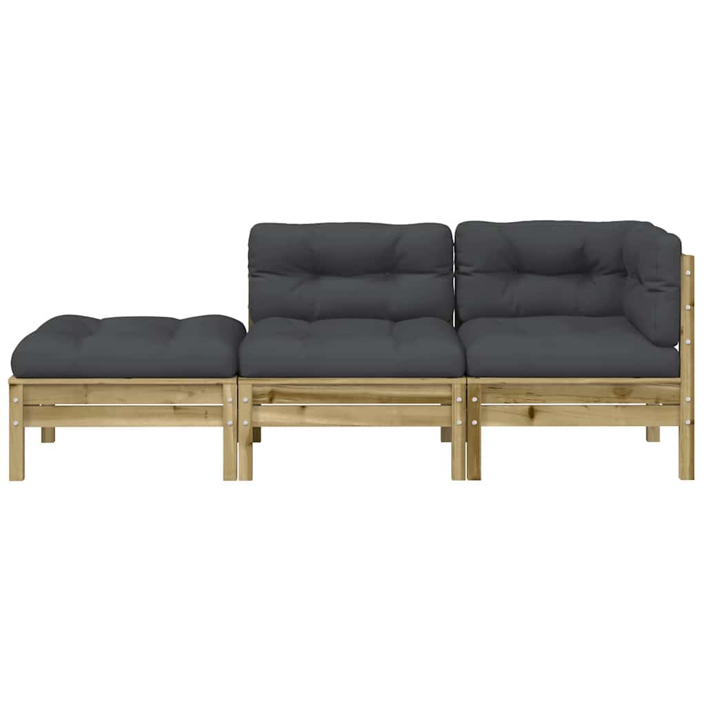 vidaXL Gartensofa mit Kissen und Hocker 3-Sitzer