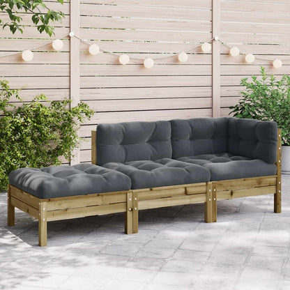 vidaXL Gartensofa mit Kissen und Hocker 3-Sitzer