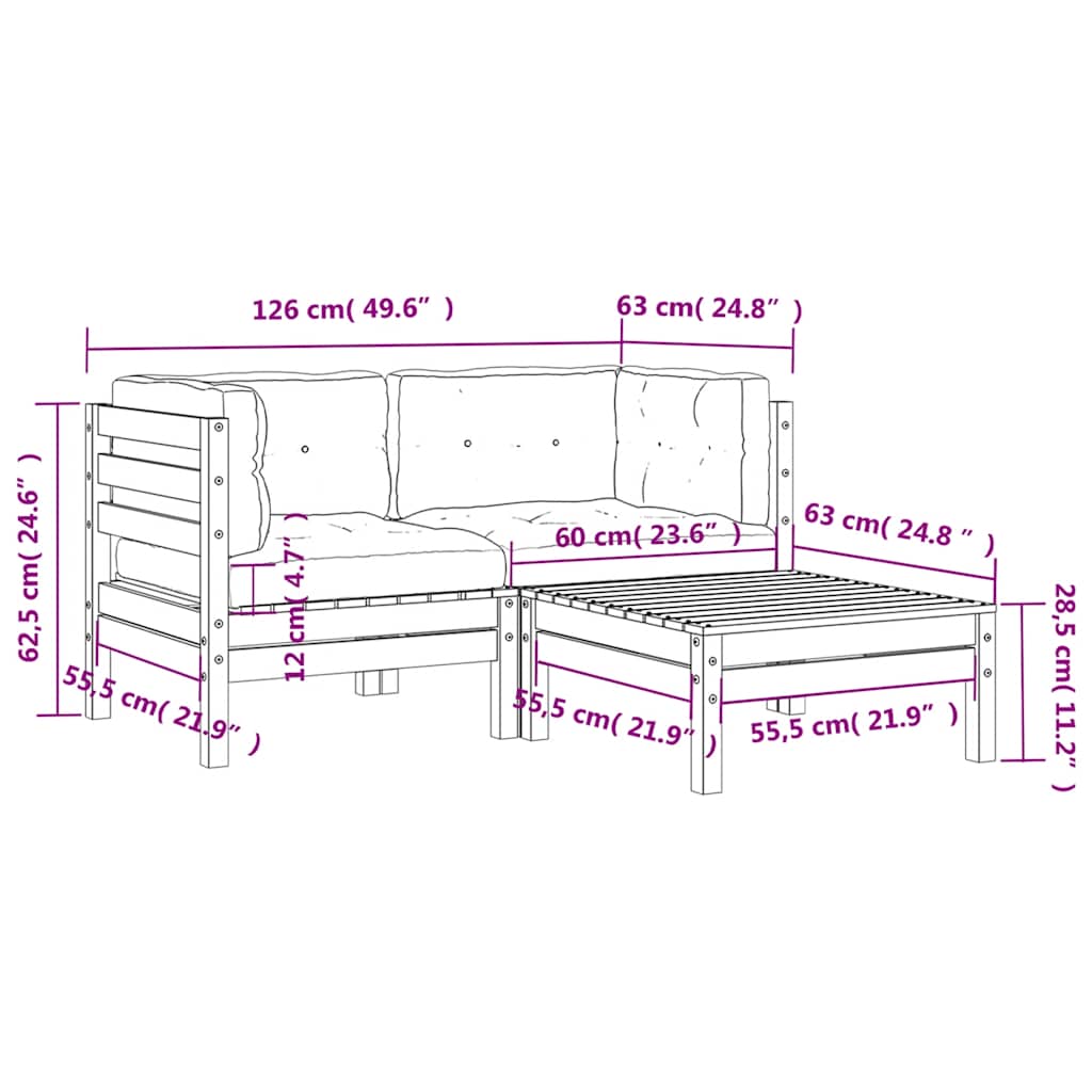vidaXL Gartensofa mit Kissen und Hocker 2-Sitzer