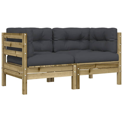 vidaXL Gartensofa mit Kissen und Hocker 2-Sitzer