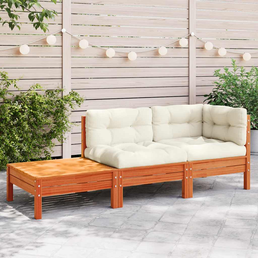 vidaXL Canapé de jardin avec coussins et repose-pieds Bois de pin massif