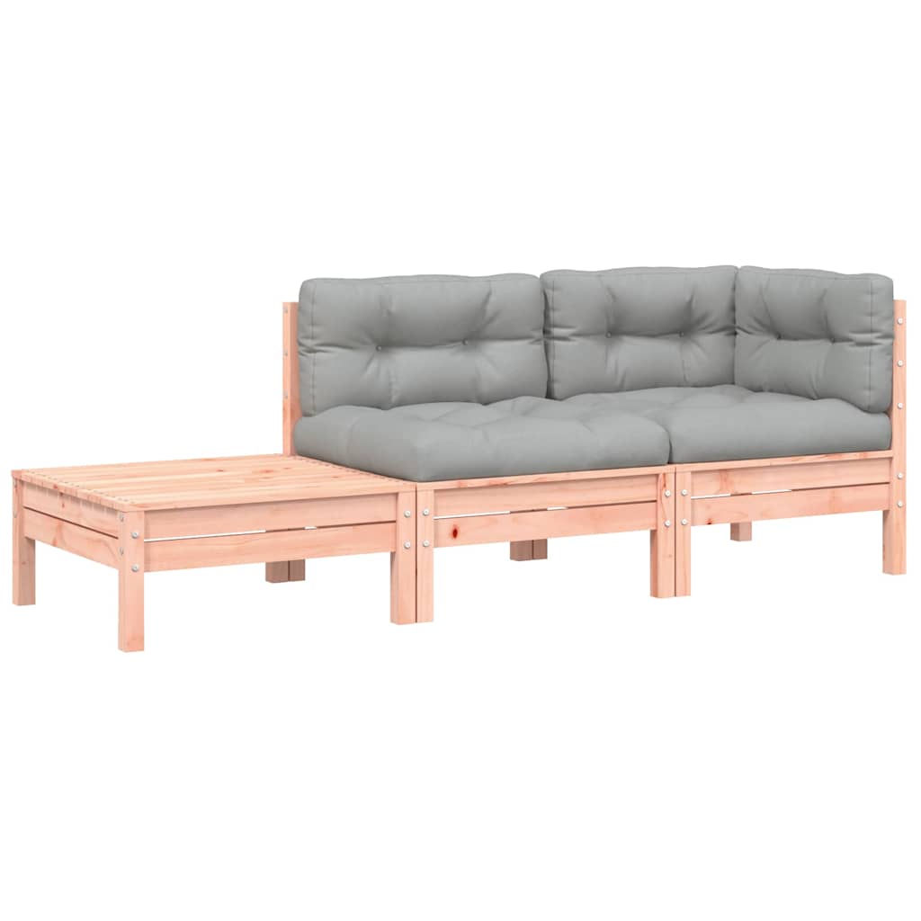 vidaXL Canapé de jardin avec coussins et pouf Douglas massif