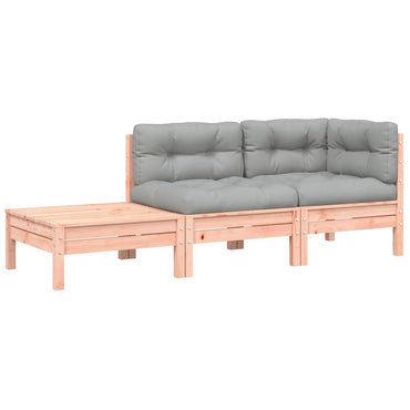 vidaXL Canapé de jardin avec coussins et pouf Douglas massif