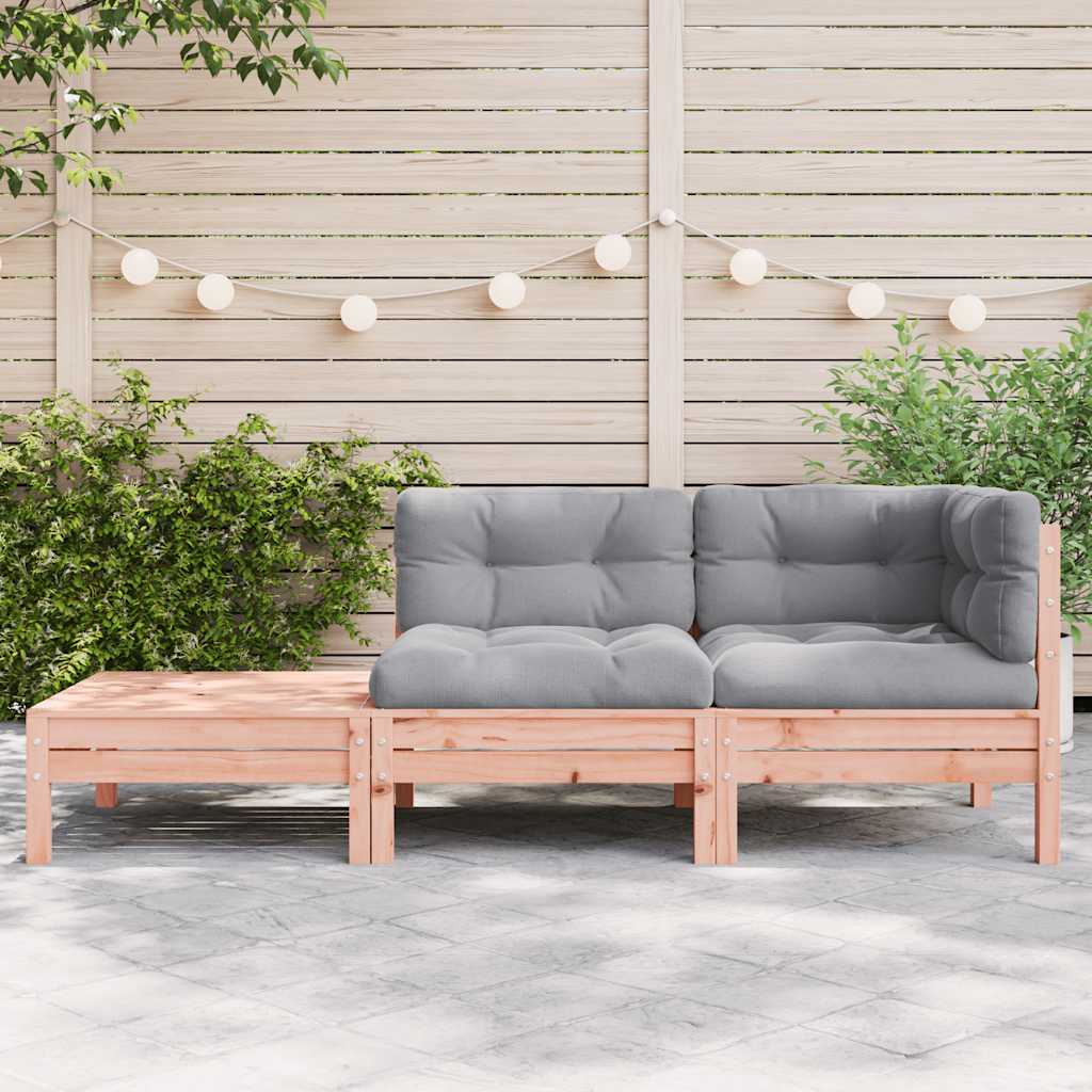 vidaXL Canapé de jardin avec coussins et pouf Douglas massif
