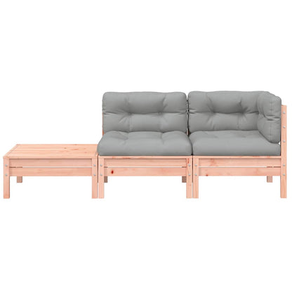 vidaXL Canapé de jardin avec coussins et pouf Douglas massif