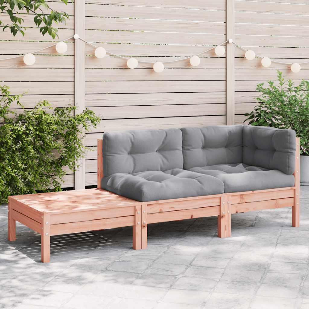 vidaXL Canapé de jardin avec coussins et pouf Douglas massif