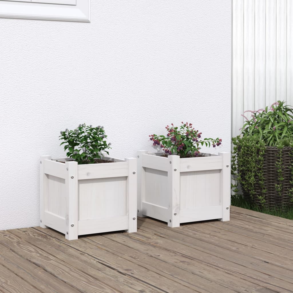 vidaXL Pflanzkübel 2 Stk. Weiß Massivholz Kiefer