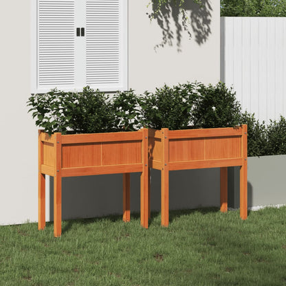 vidaXL Pflanzkübel mit Beinen 2 Stk. Wachsbraun Massivholz Kiefer