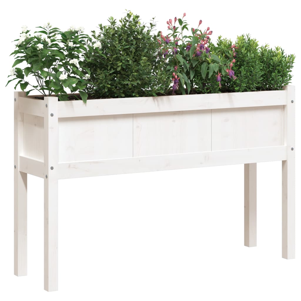 vidaXL Pflanzkübel mit Beinen Weiß 110x31x70 cm Massivholz Kiefer